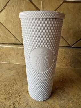 Starbucks White Textured Stud Cup with Clear Straw